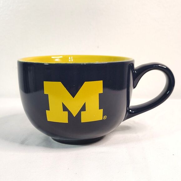 UNIVERSITY OF MICHIGAN Wolverines Oversized Coffee Cup Soup Mug 16oz BLUE MAIZE - Picture 2 of 4